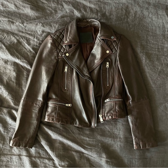 All Saints Cargo Leather Biker Jacket - Picture 2 of 9